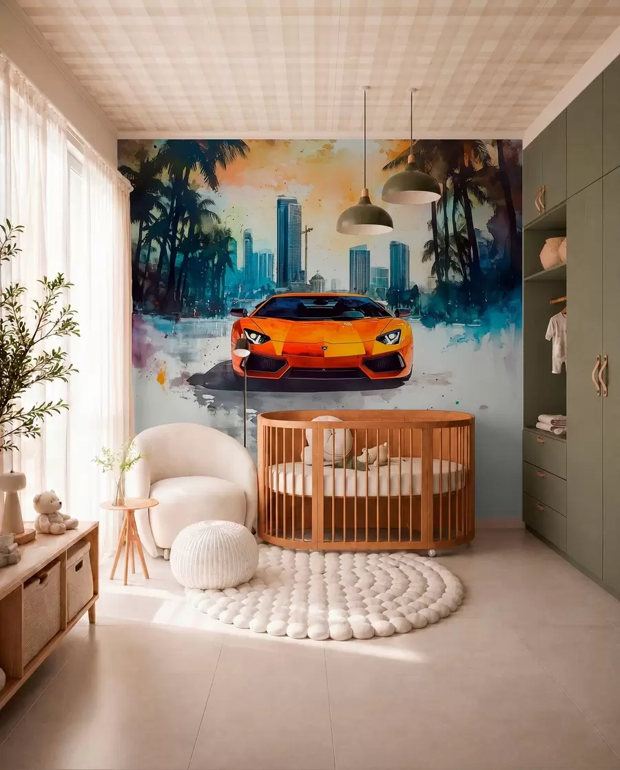 Papier peint photo Voiture de sport orange peinte w01964