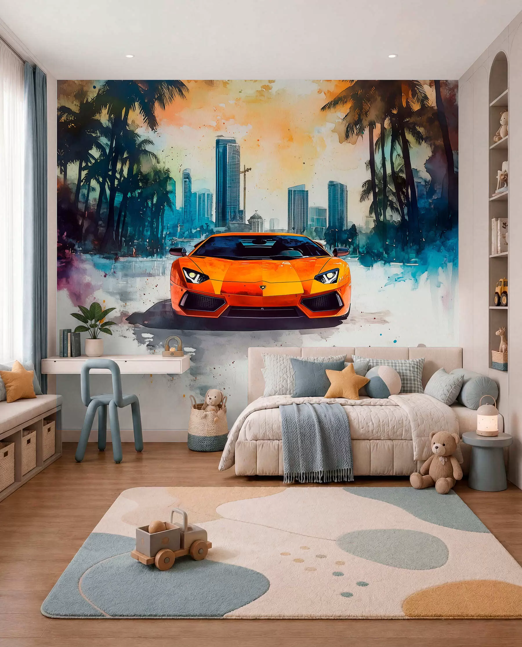 Papier peint photo Voiture de sport orange peinte w01964