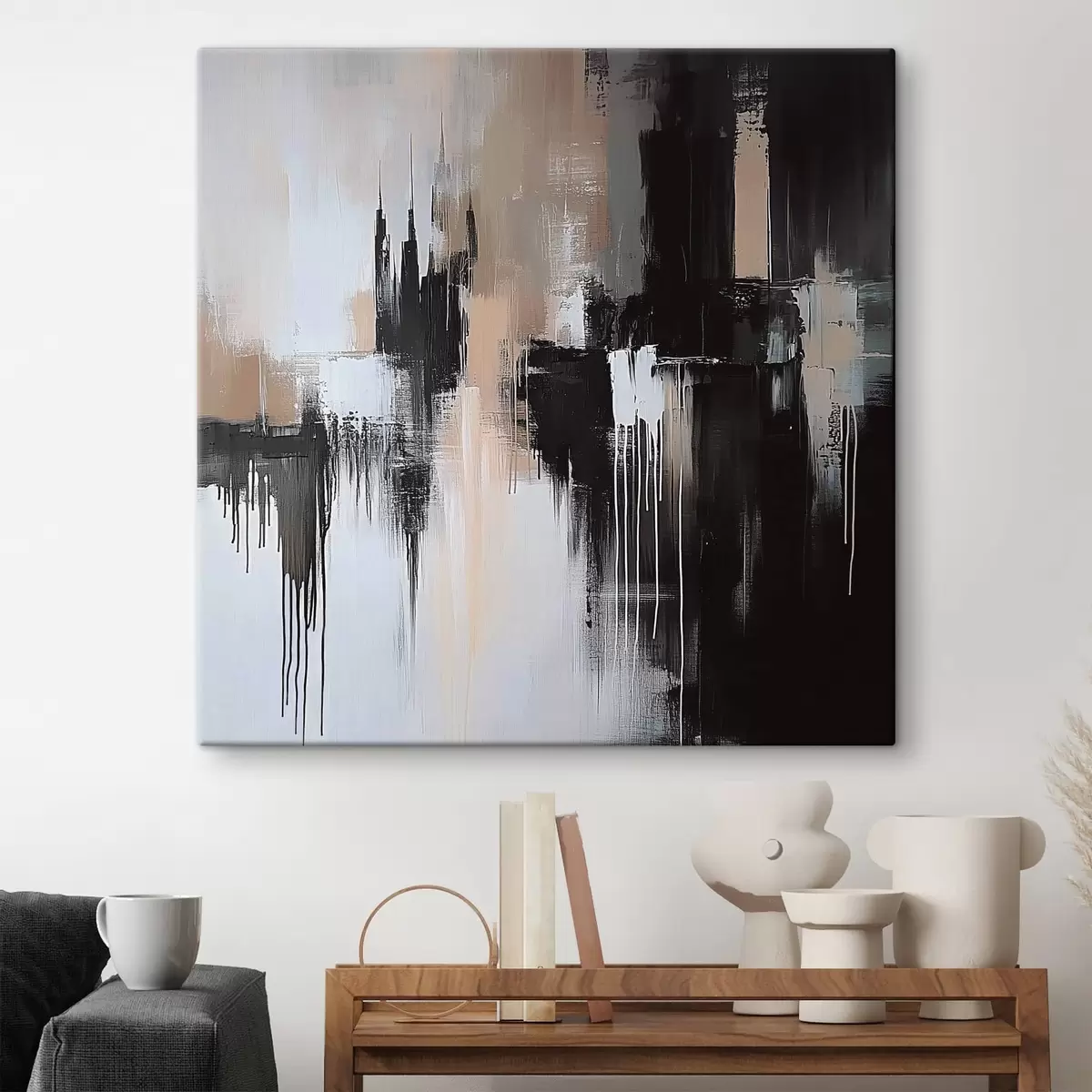  Peintures Abstraction dans les tons noirs et beiges s40794