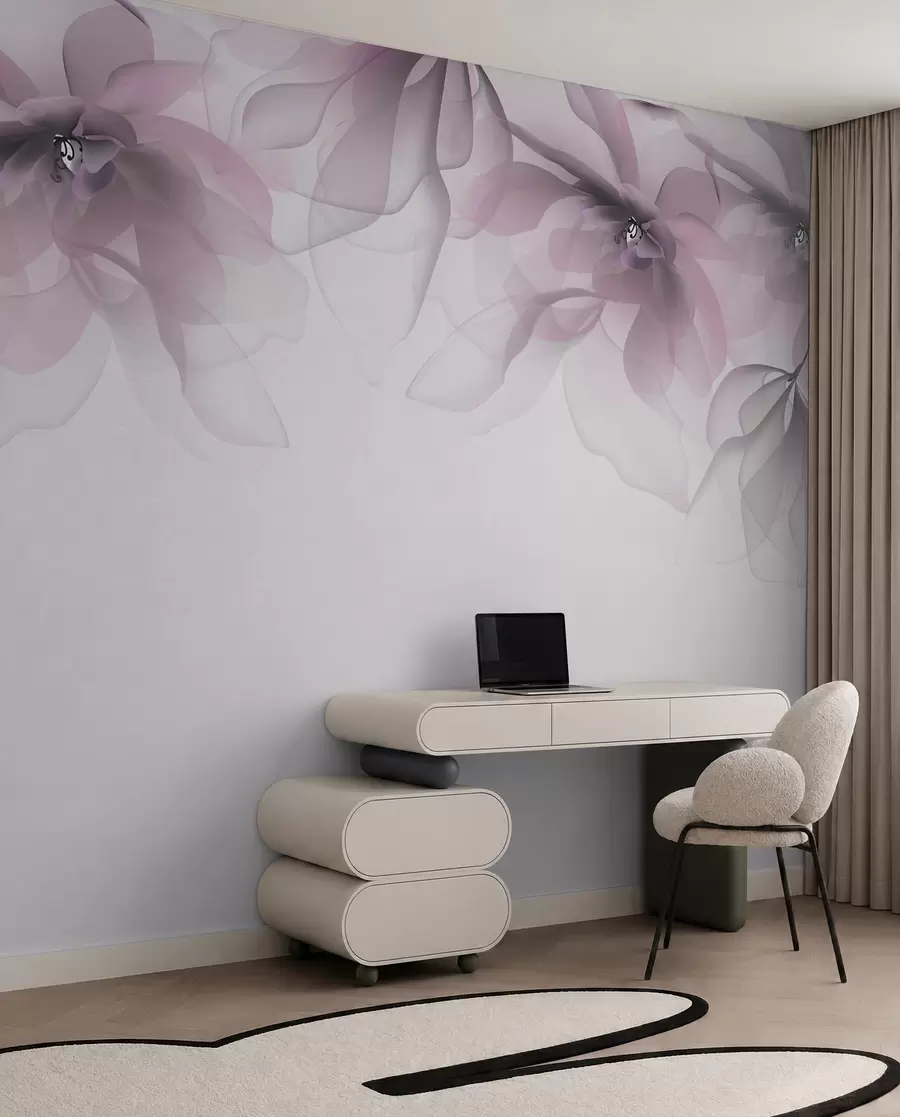 Fotobehang roze doorschijnende grote bloemen bovenop w02093