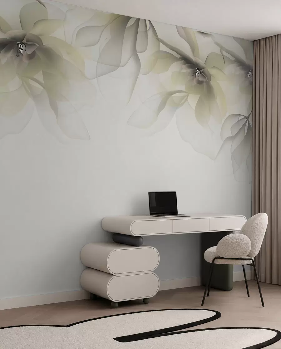 Fotobehang gele doorschijnende grote bloemen op de top w02093v1