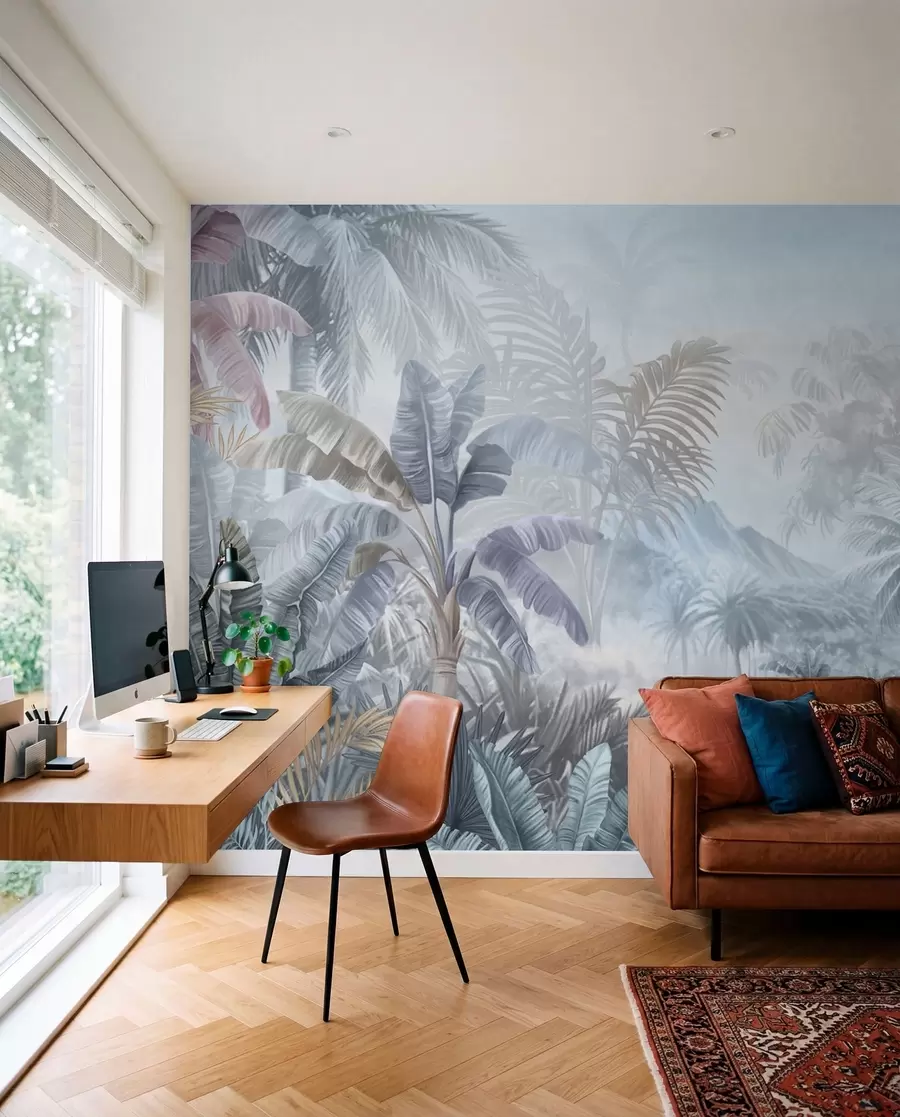 Fotobehang Tropisch bos in zachte blauwe tinten w01931