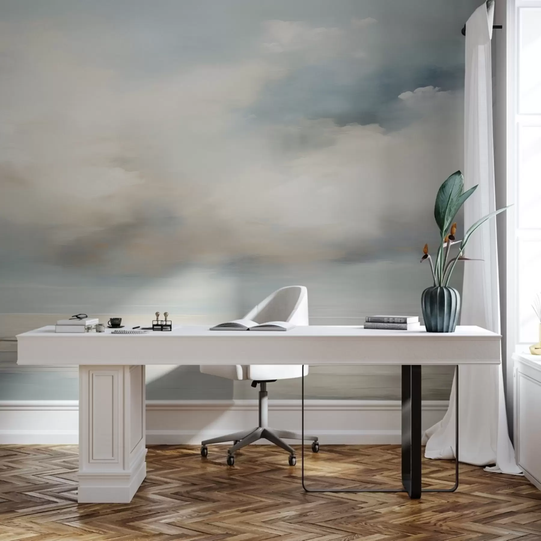 Fotobehang Geschilderd aquarel landschap van wolken en zee w02116