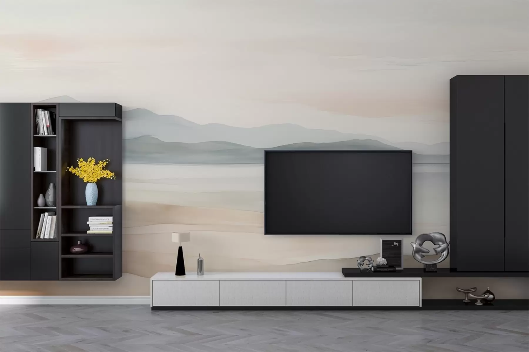 Fotobehang Geschilderd aquarel landschap w02117