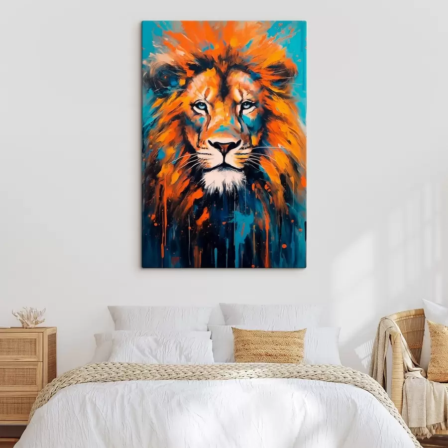  Peintures Lion abstrait lumineux dans des tons bleus ardents s41480