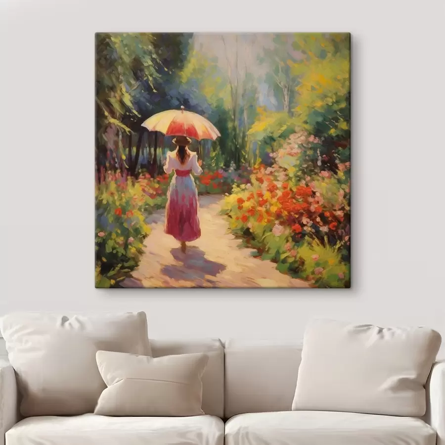  Peintures Dame avec un parapluie dans un jardin fleuri s41495