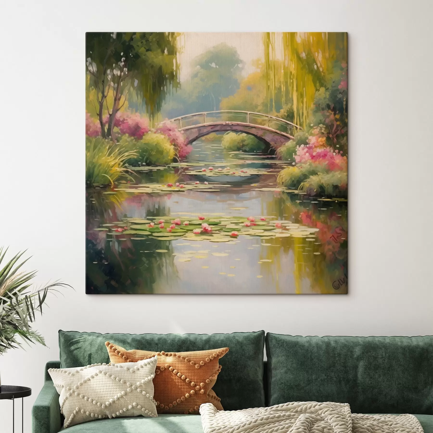 Fotobehang Tuinbrug over het meer met waterlelies s41503