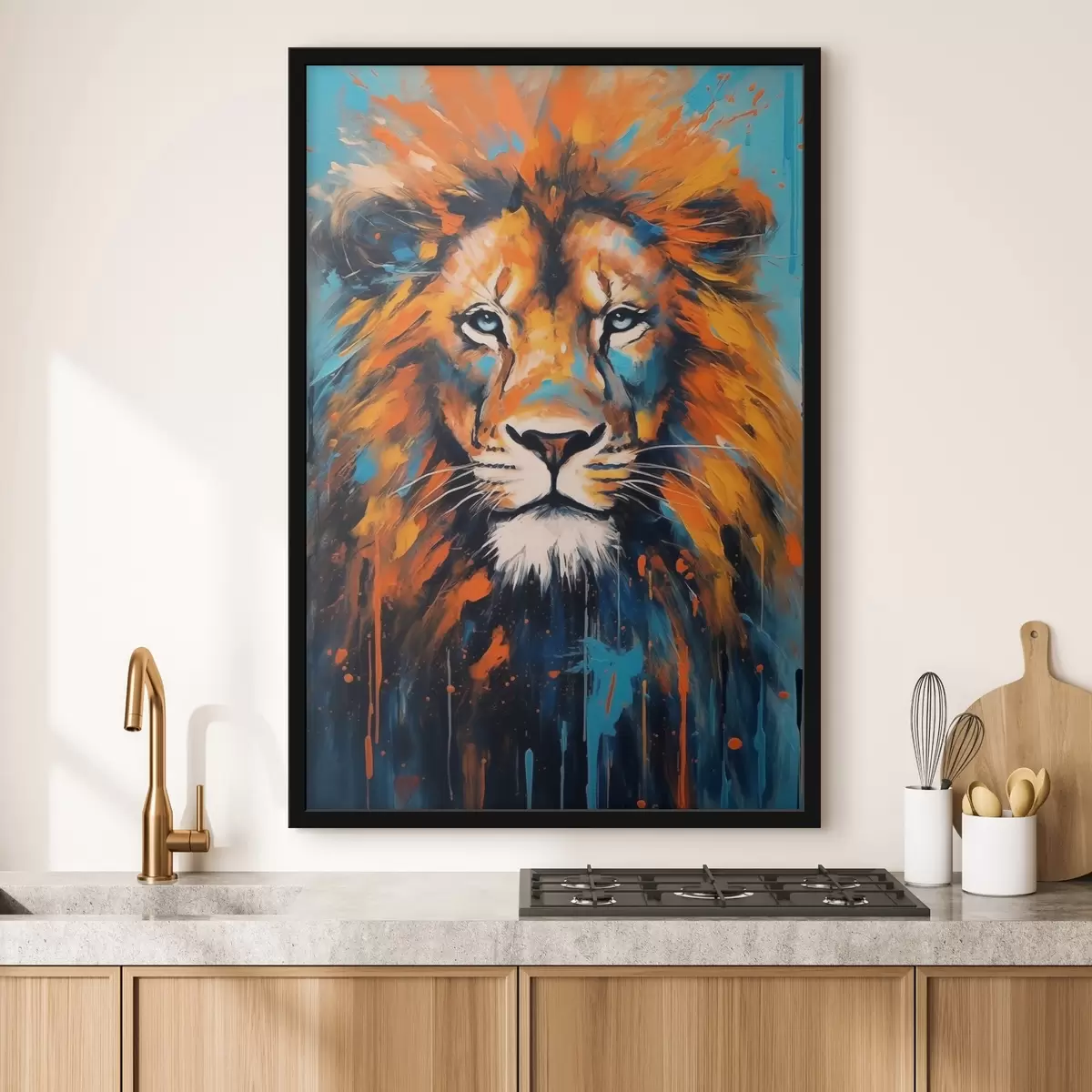 Affiche Lion abstrait lumineux dans des tons bleus ardents f41480