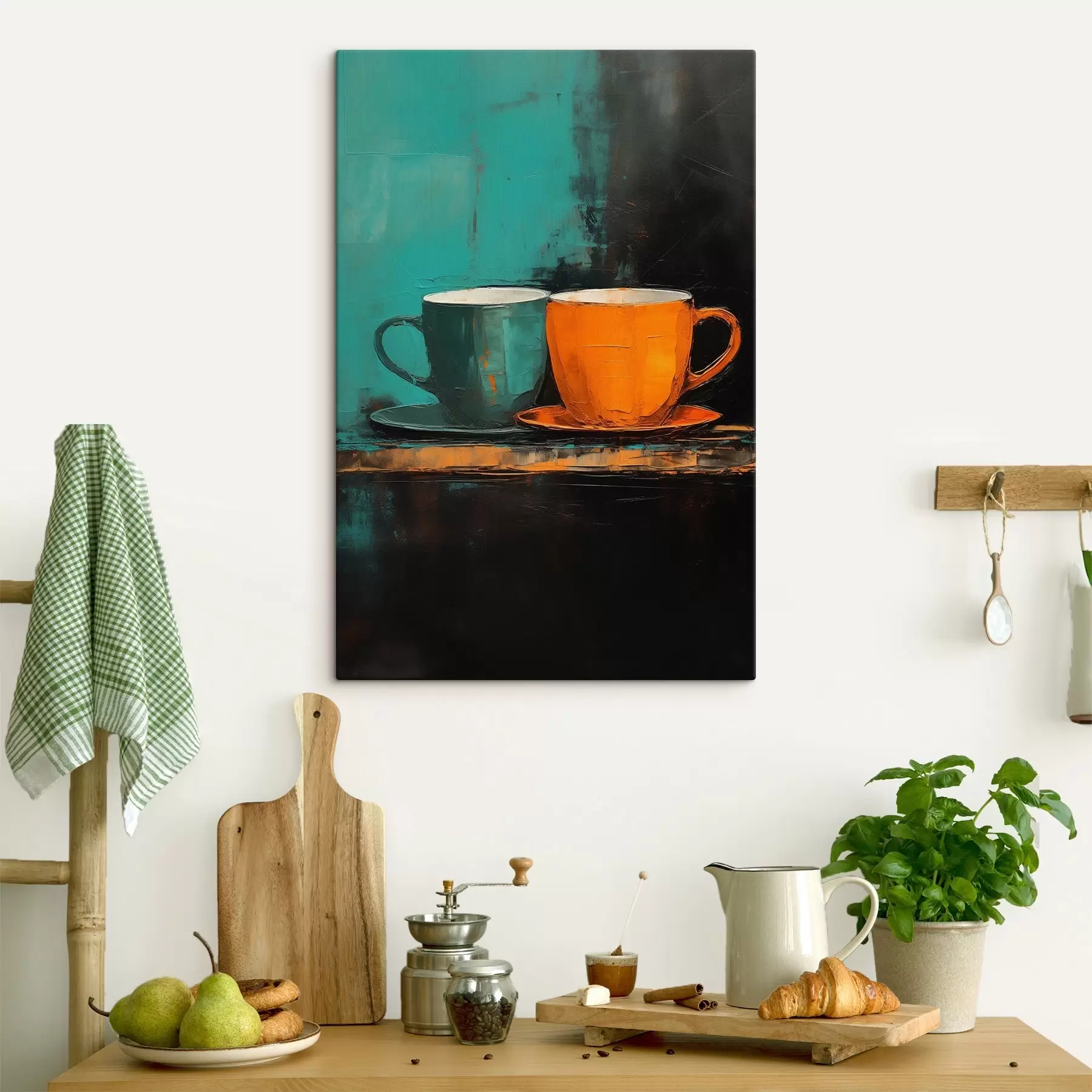 Fotobehang Boter twee kopjes koffie op tafel s41542