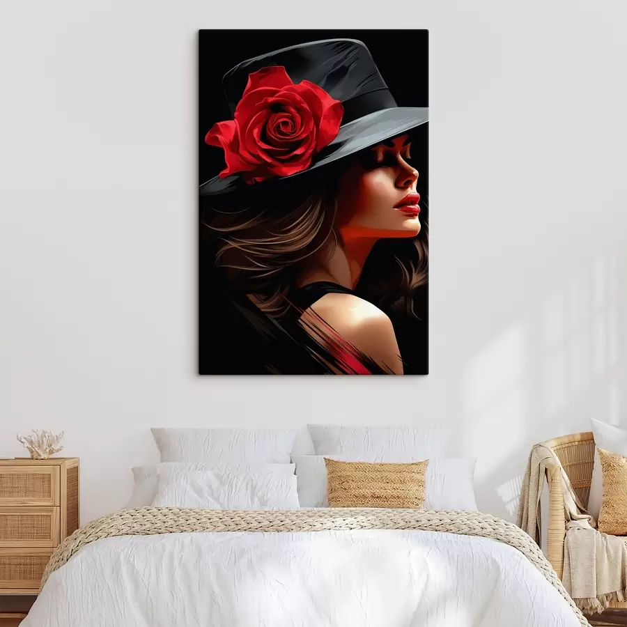  Peintures Illustration fille au chapeau avec une belle rose chic s41546