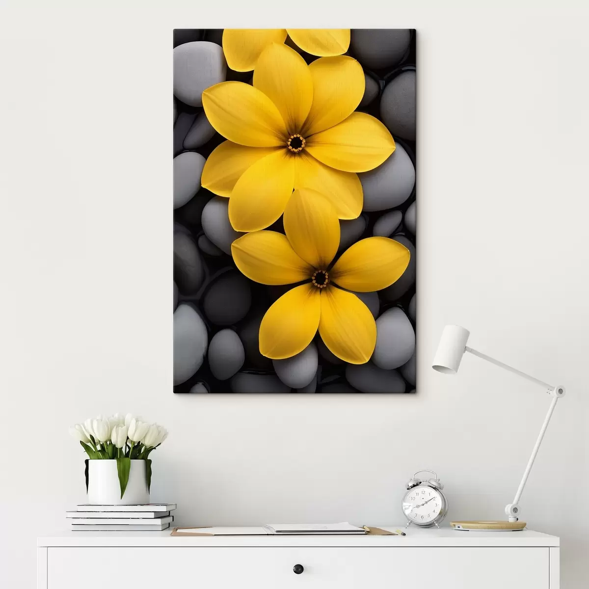  Schilderijen Gele bloemen op een steen s41547