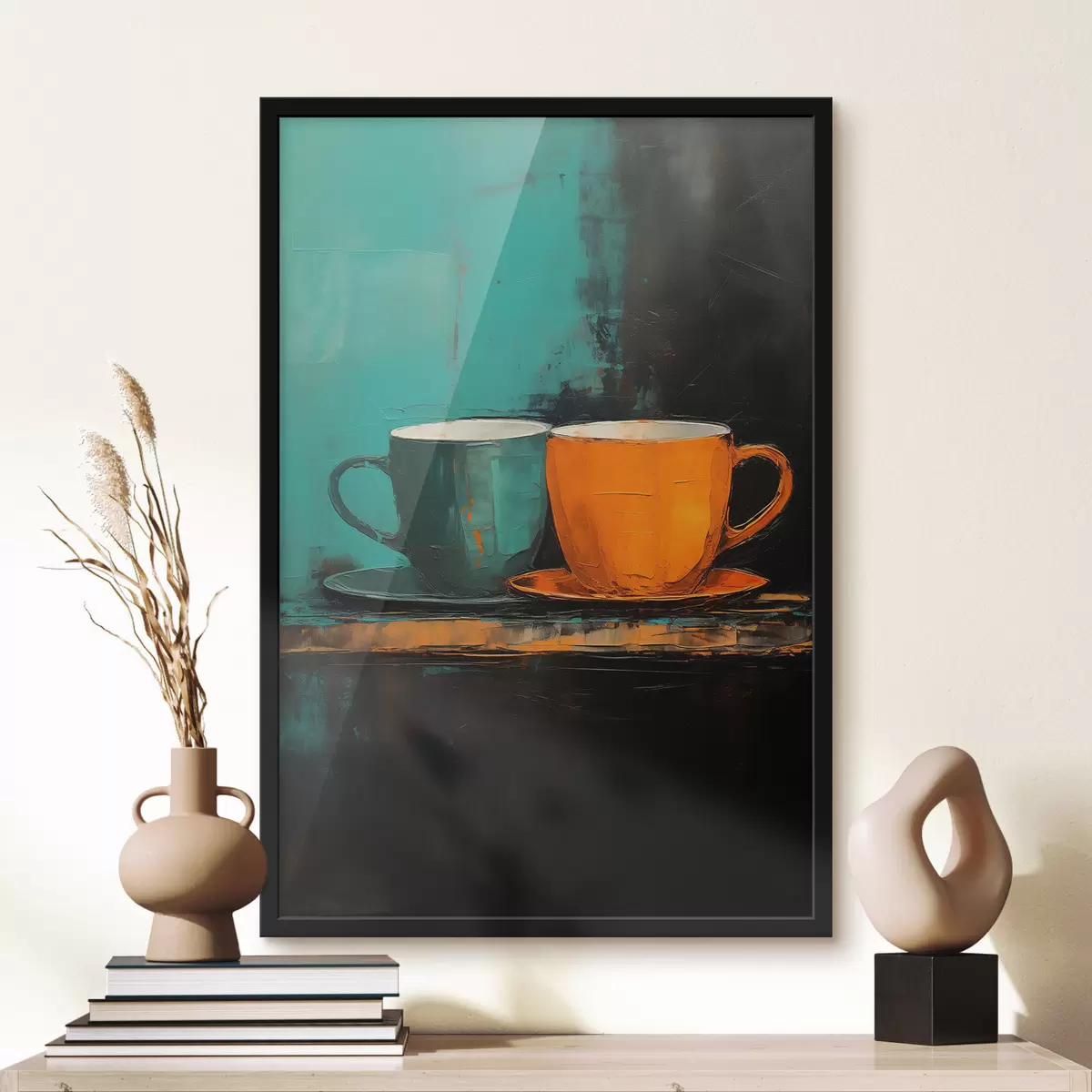 Poster Boter twee kopjes koffie op tafel f41542