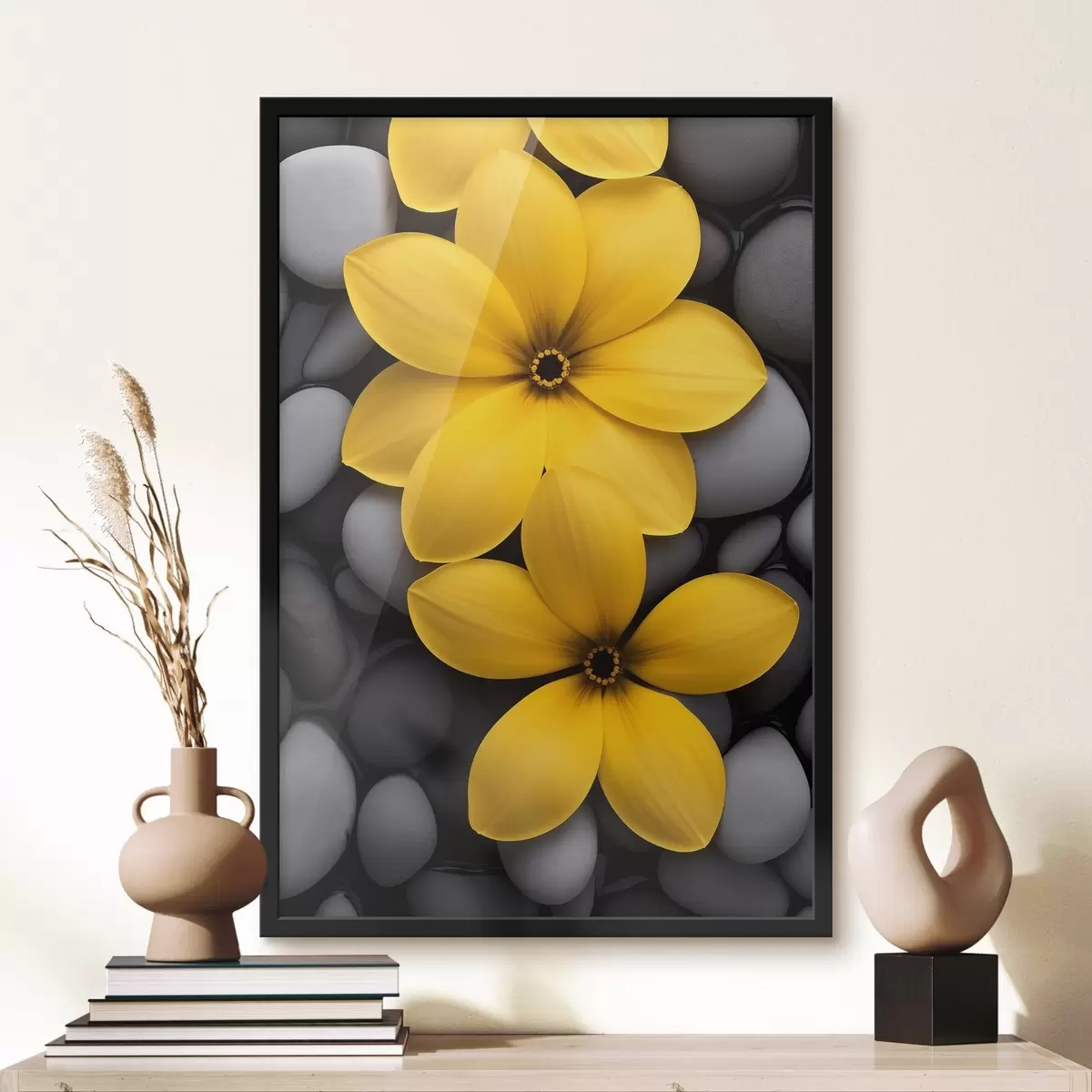Affiche Fleurs jaunes sur une pierre f41547