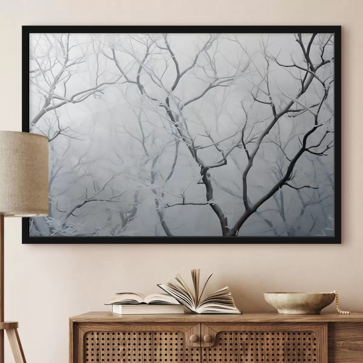 Poster Boomtakken in de vorst, minimalisme f41469