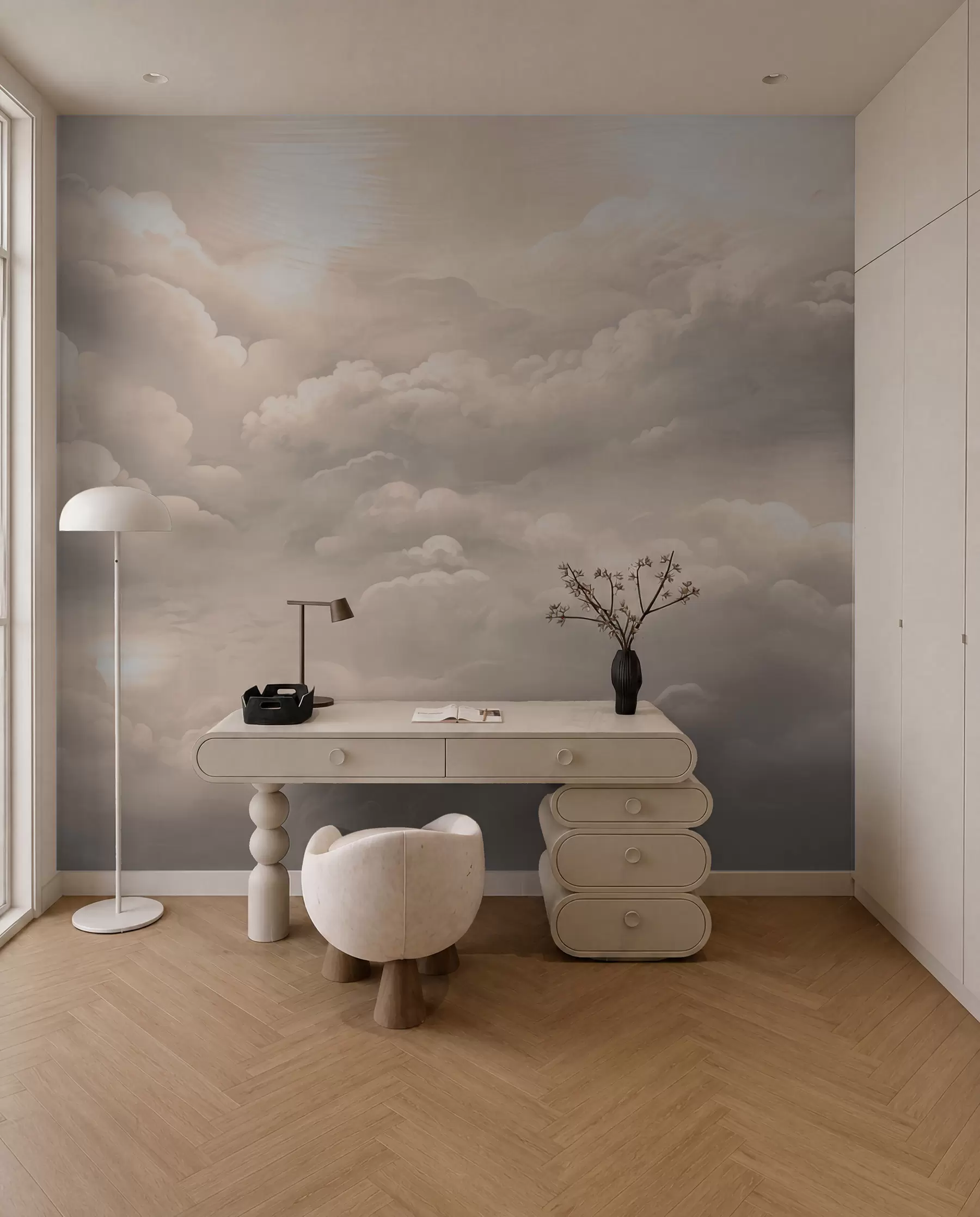Fotobehang Wolkengewelf in sepia w02189