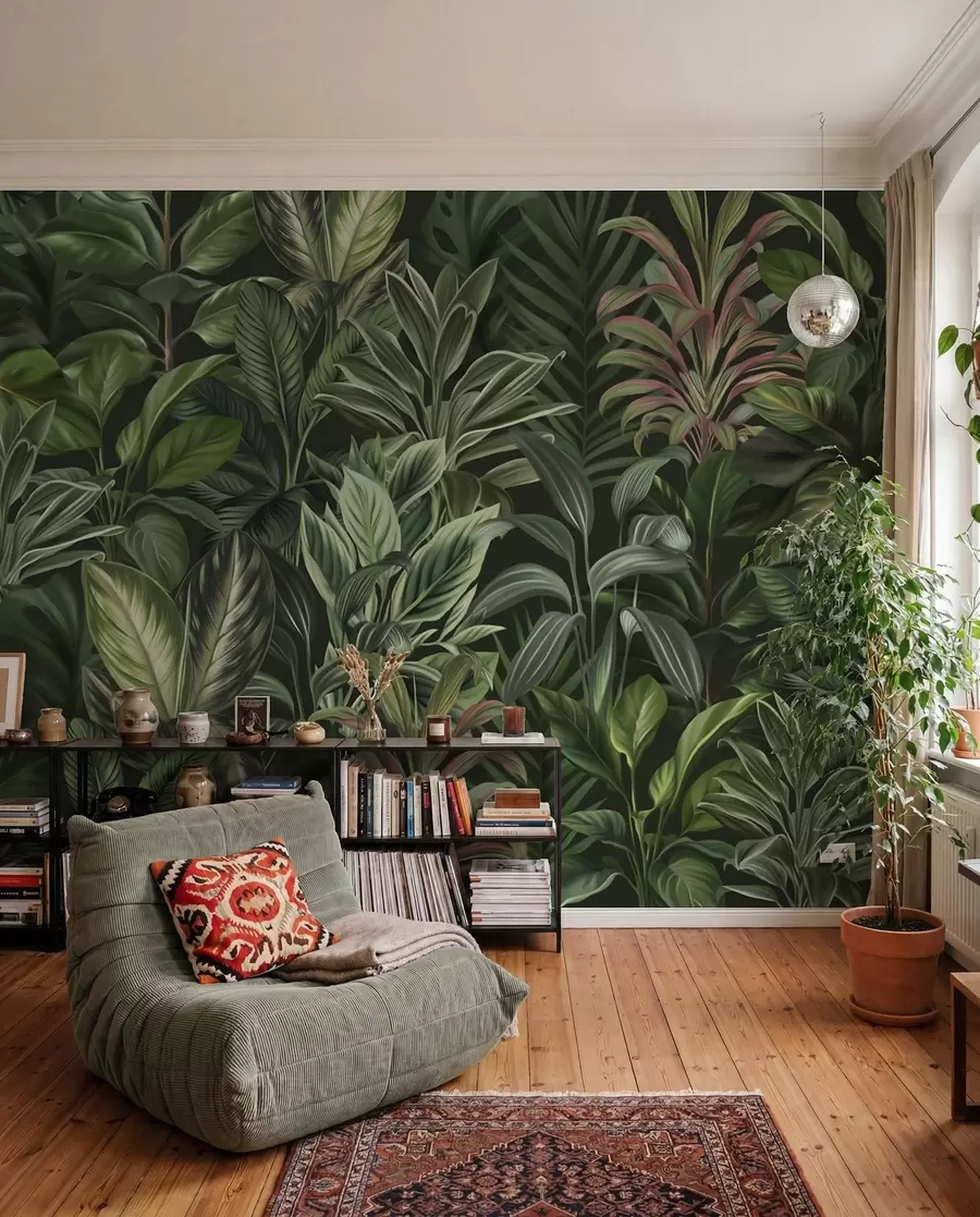 Fotobehang Dik groen tropisch gebladerte w02126