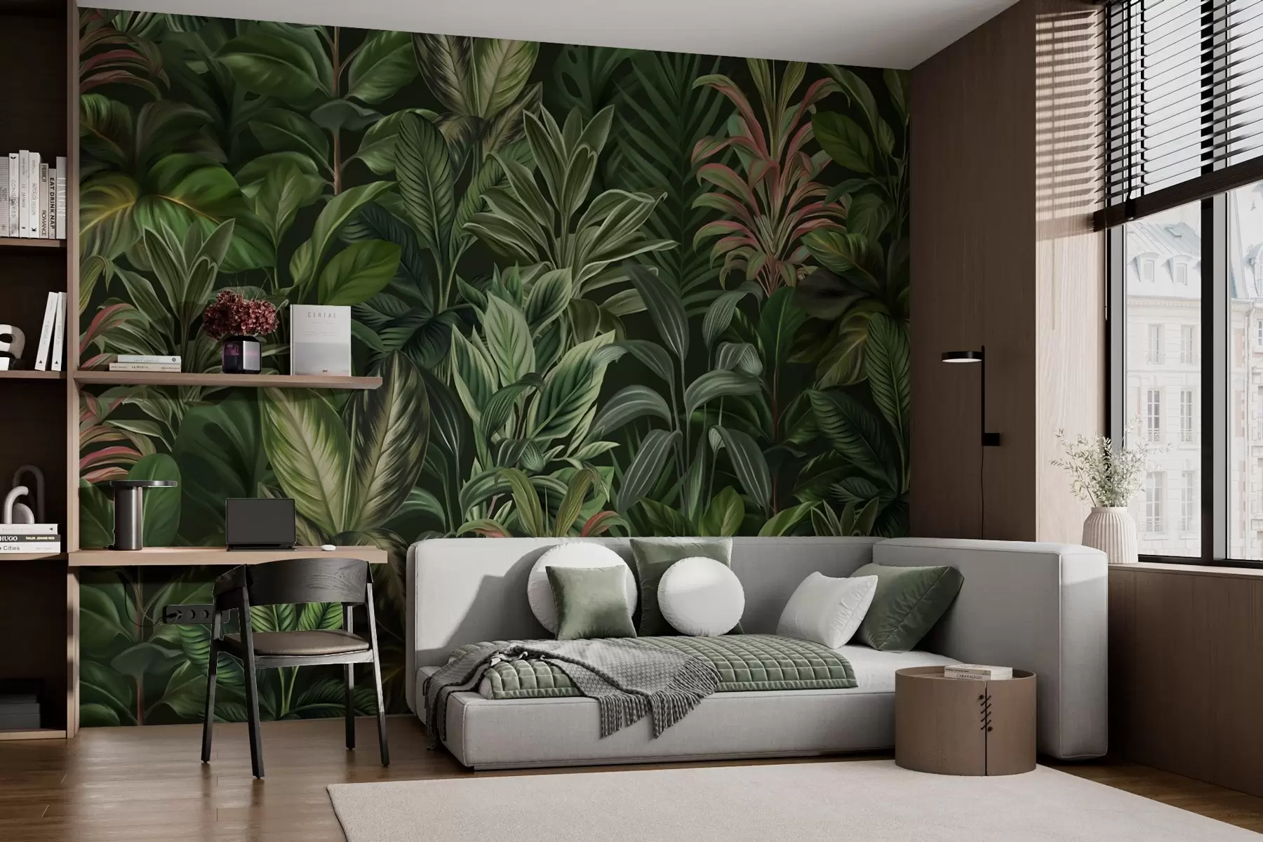 Fotobehang Dik groen tropisch gebladerte w02126