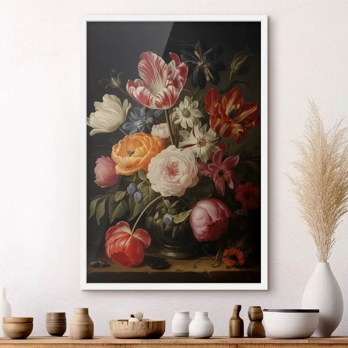 Poster Een boeket bloemen op een donkere achtergrond f41608