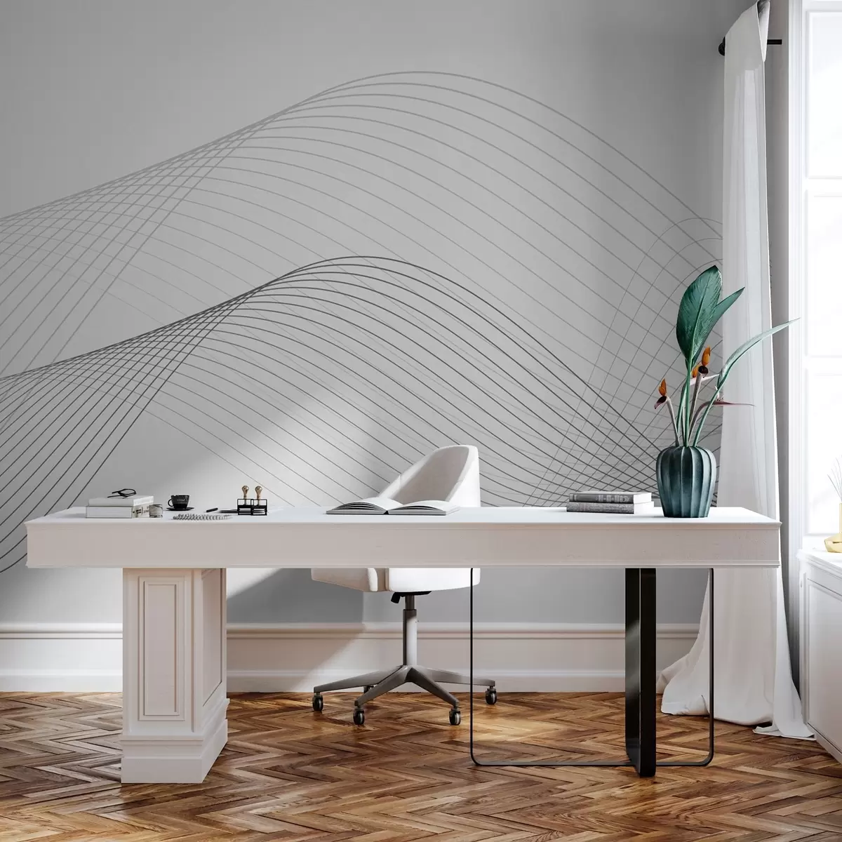 Fotobehang Elegante golven in monochroom ontwerp w00893