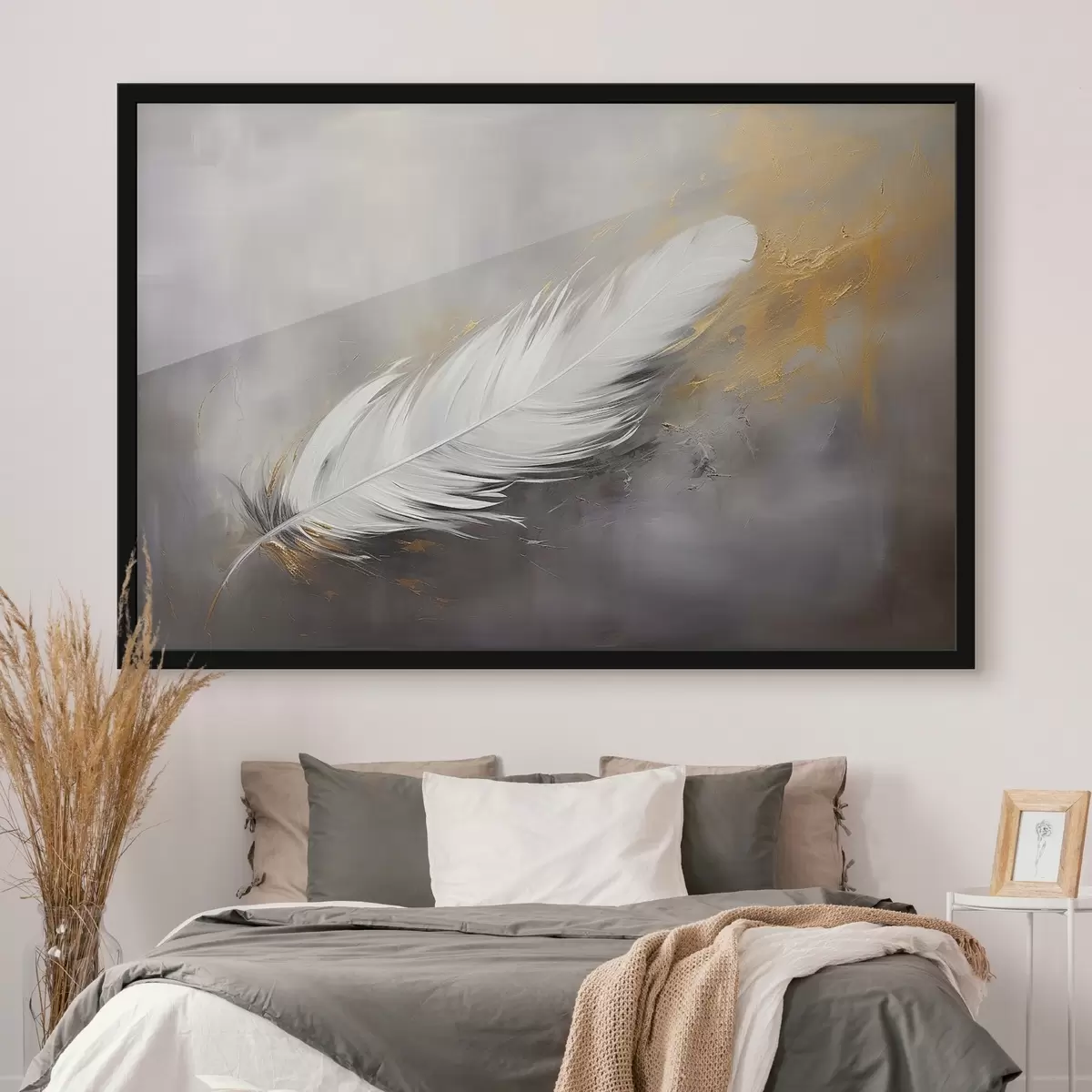 Affiche Plume blanche sur fond gris f41557