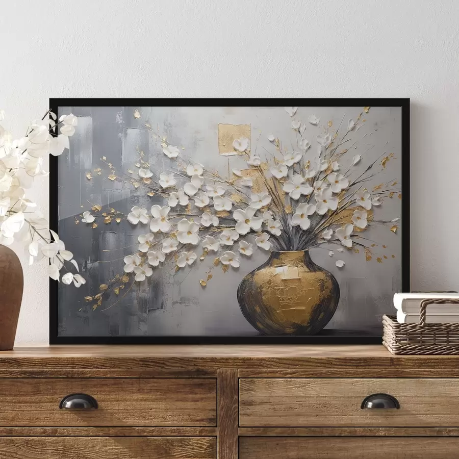 Papier peint photo Volumétrique petites fleurs légères dans un vase, imitation peinture à l'huile f41558