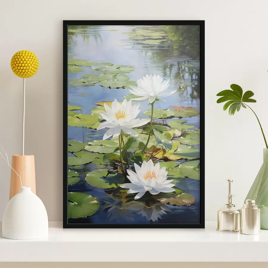 Fotobehang Drie witte waterlelies, lotusbloemen f41572