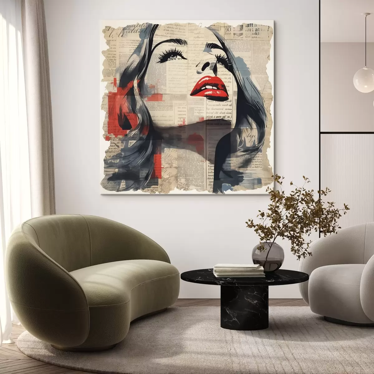  Peintures Portrait d'une fille sur un vieux journal en style collage s41619