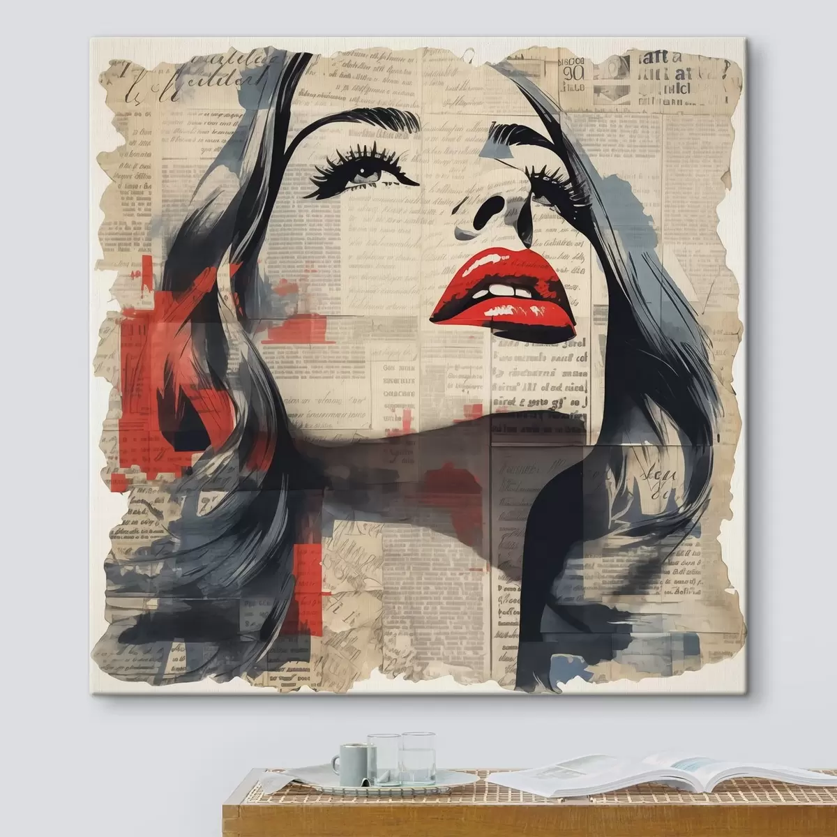  Peintures Portrait d'une fille sur un vieux journal en style collage s41619