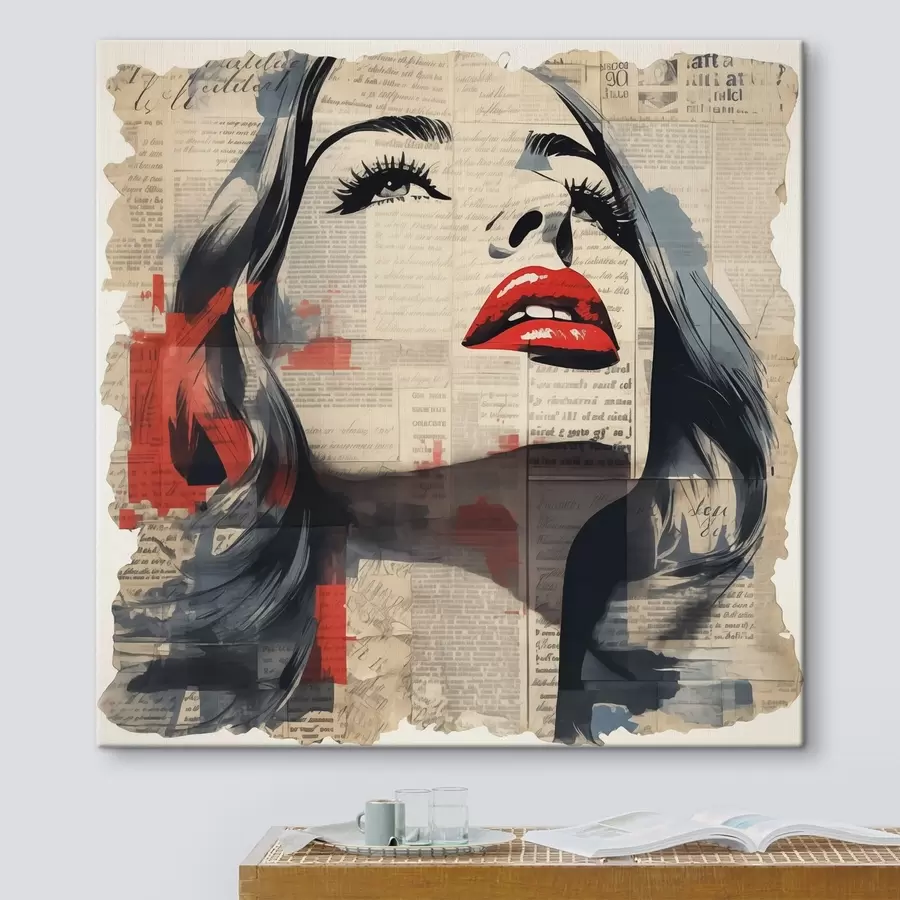  Peintures Portrait d'une fille sur un vieux journal en style collage s41619