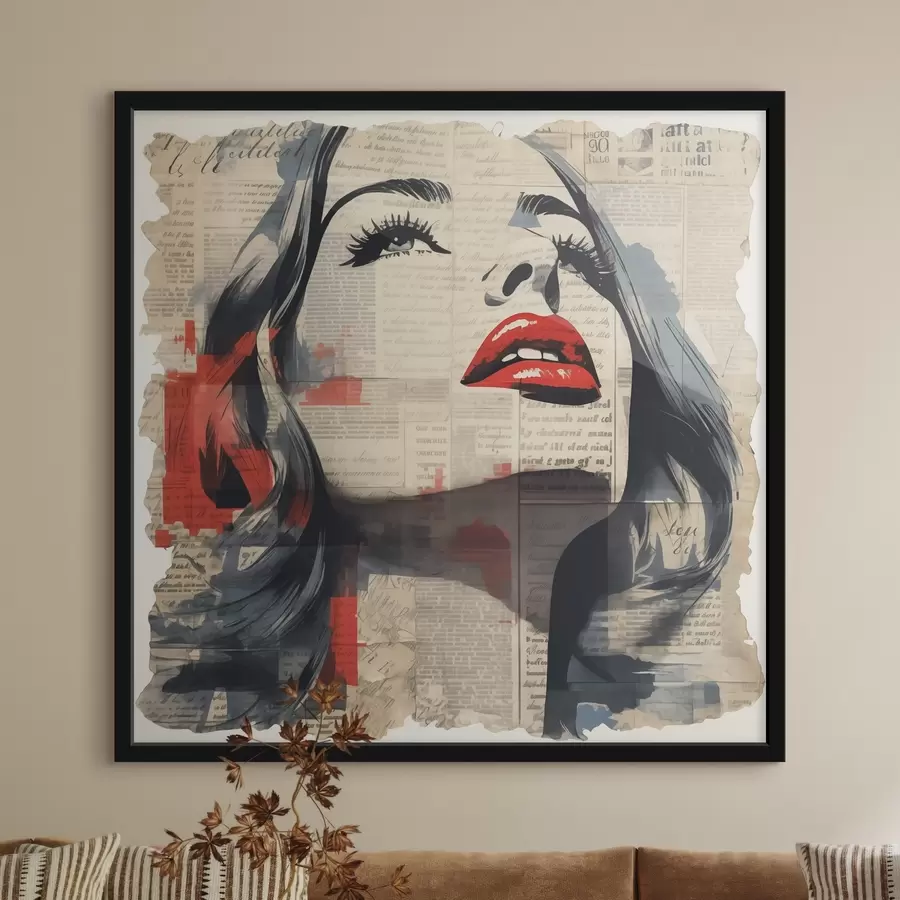 Papier peint photo Portrait d'une fille sur un vieux journal en style collage f41619