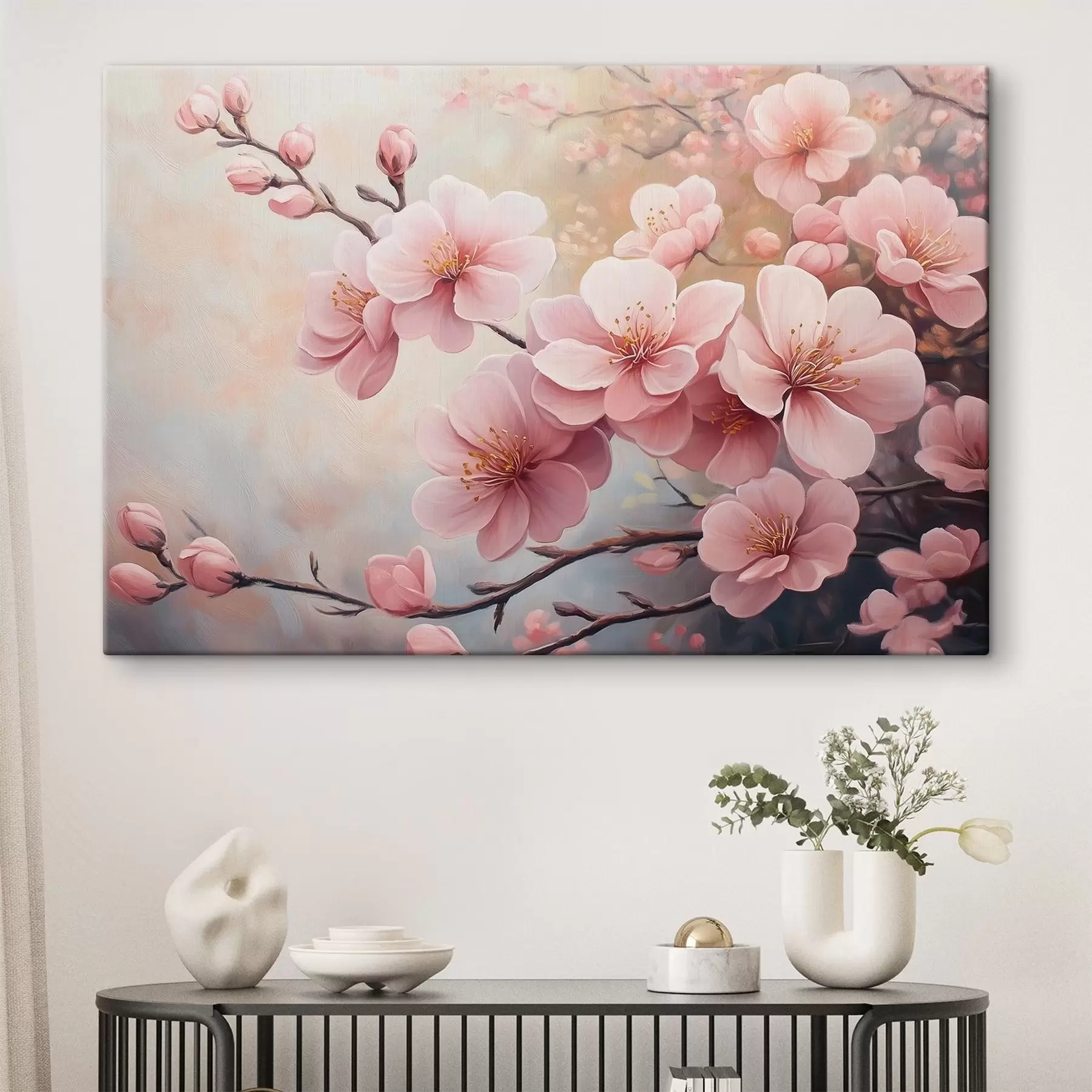 Fotobehang takken met roze bloemen s41628