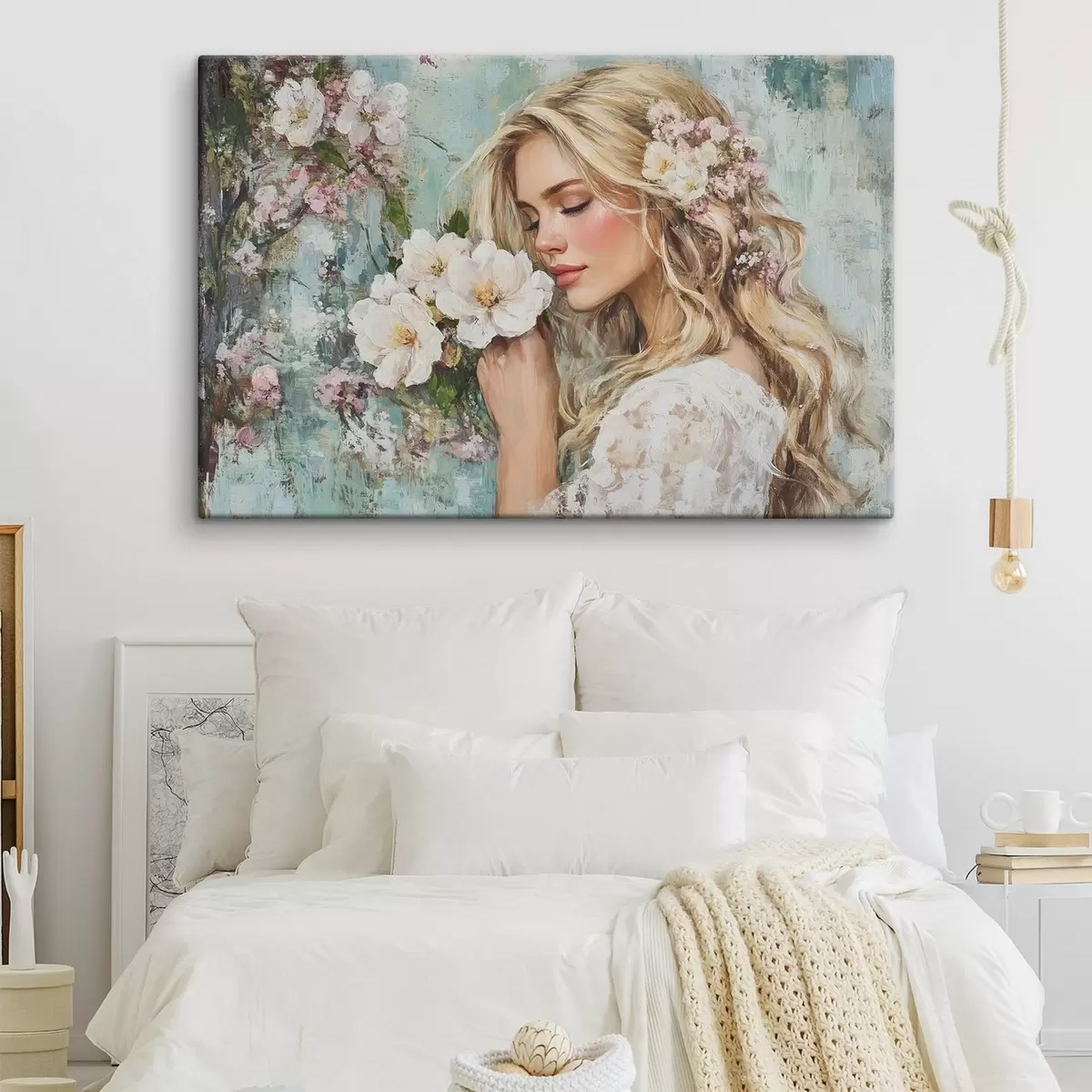  Schilderijen meisje bij bloemen met olieverf s41632