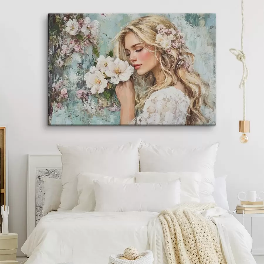  Schilderijen meisje bij bloemen met olieverf s41632