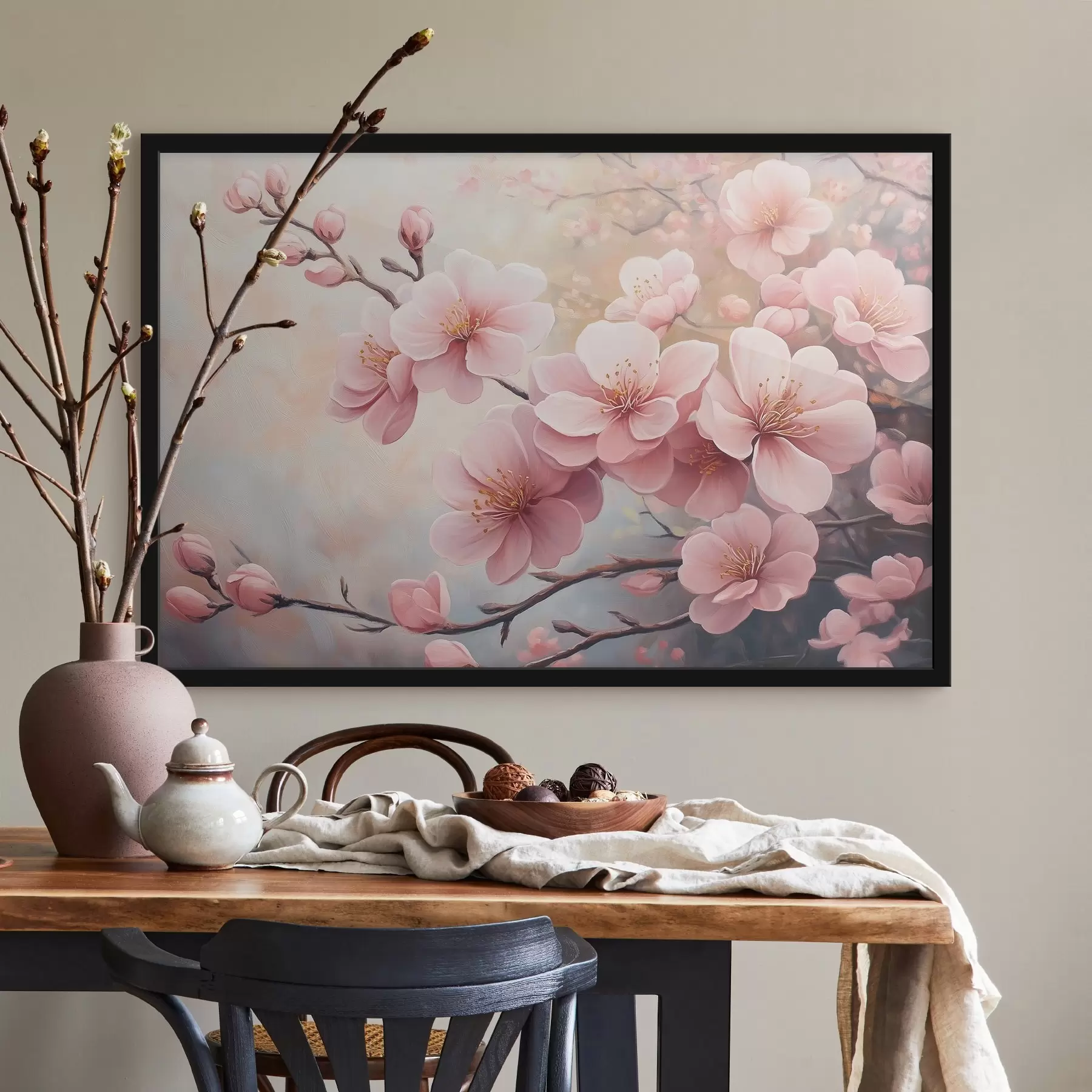 Fotobehang takken met roze bloemen f41628