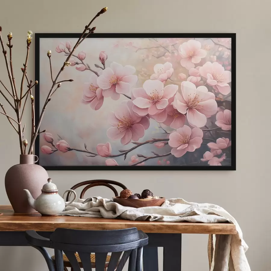 Fotobehang takken met roze bloemen f41628