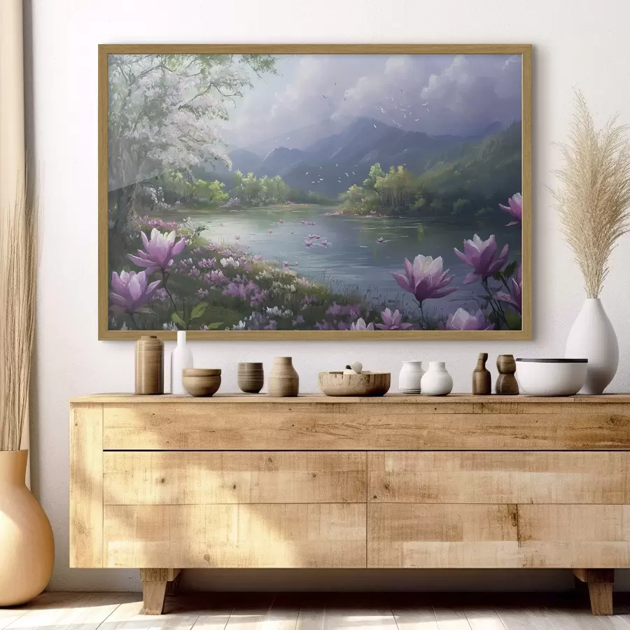 Papier peint photo beau lac entre les montagnes f41629