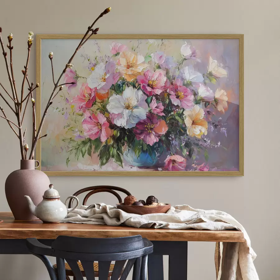 Papier peint photo Bouquet de jardin en vase bleu f41630