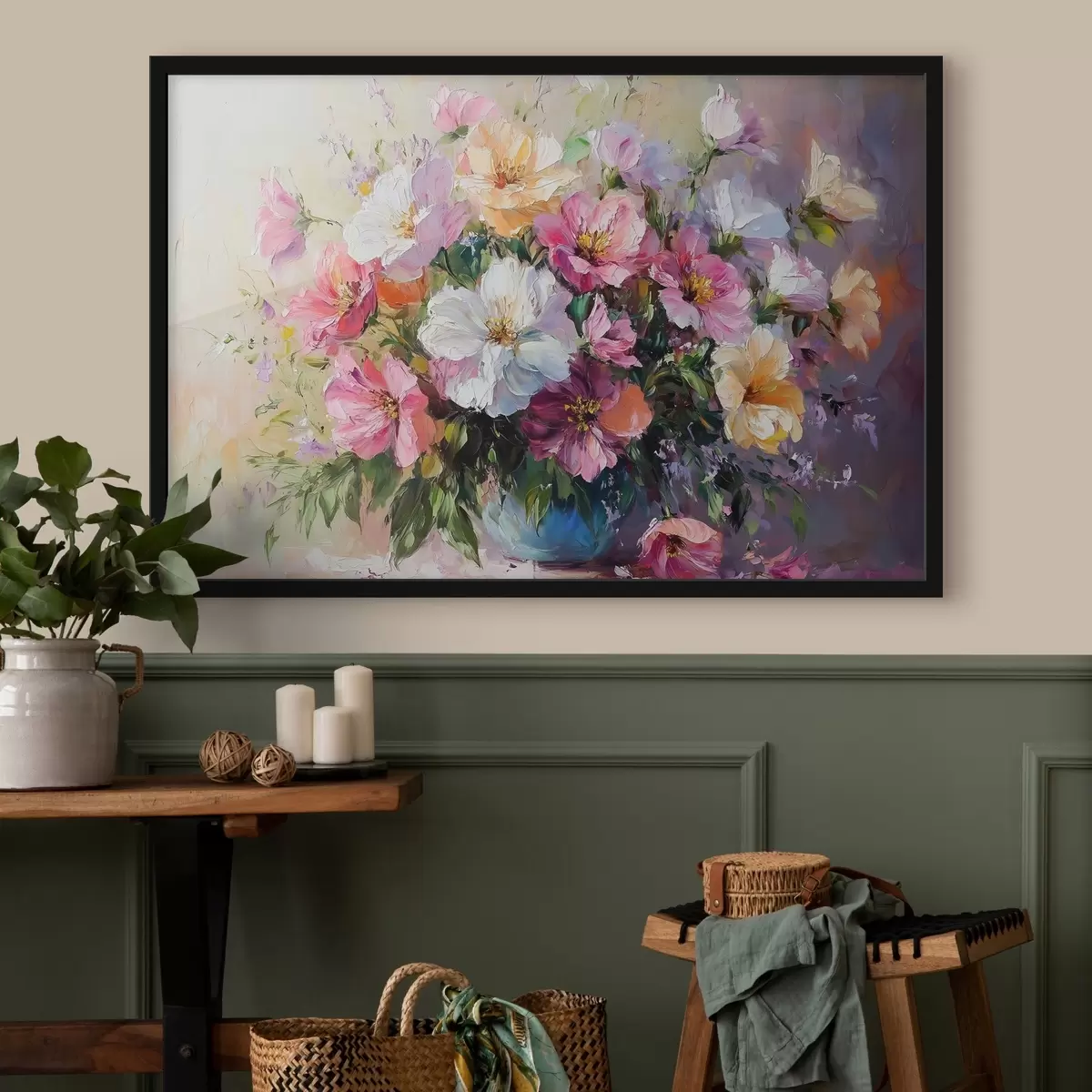 Affiche bouquet lumineux peint avec des couleurs f41630