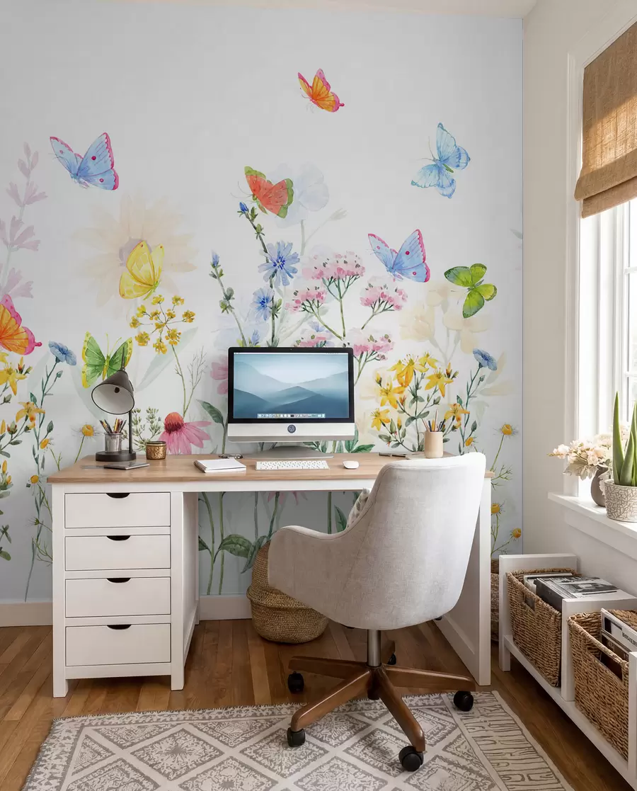Fotobehang Kleurrijke bloemen en planten en vlinders w02238