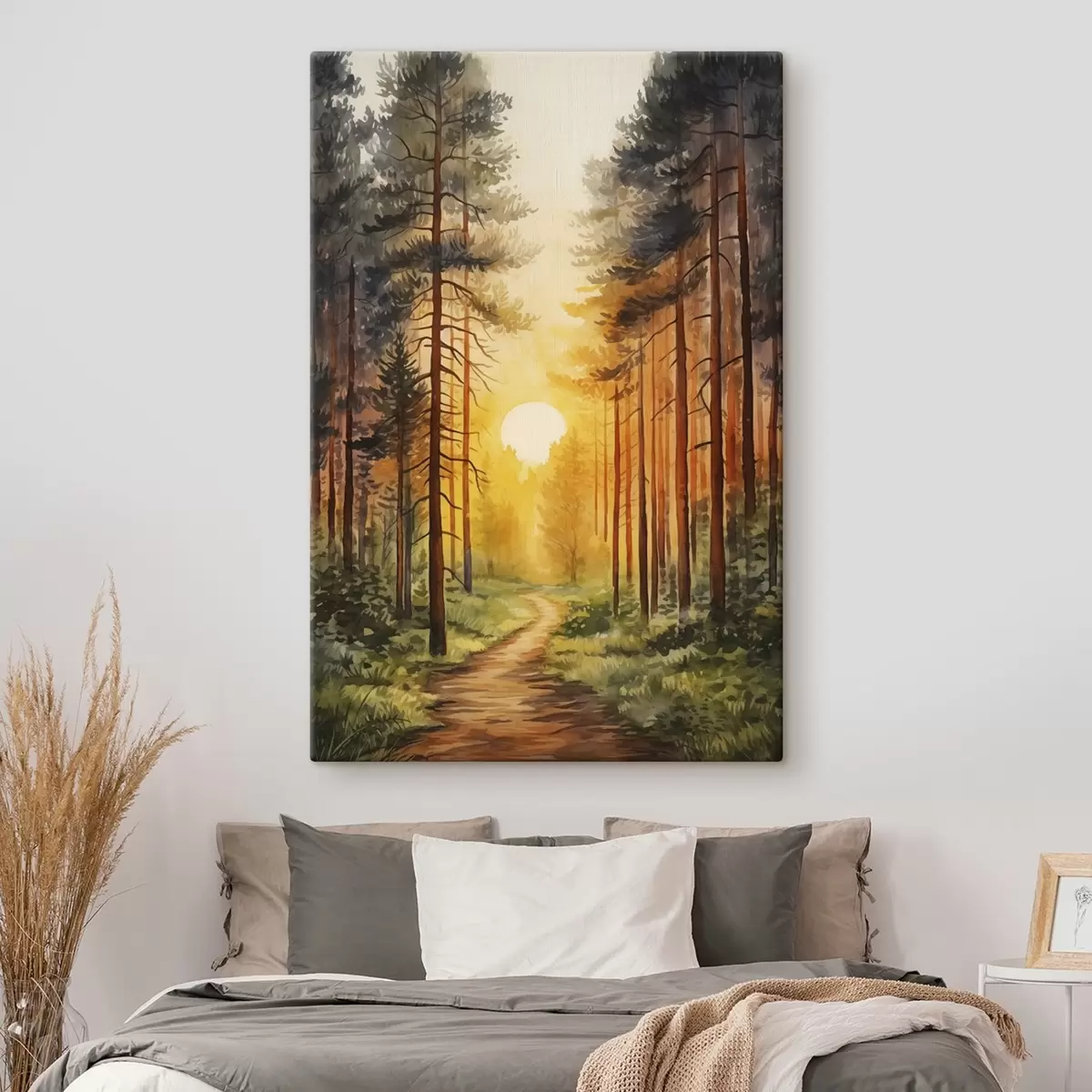  Peintures Coucher de soleil dans la forêt de pins, aquarelle, beauté de la nature s41638