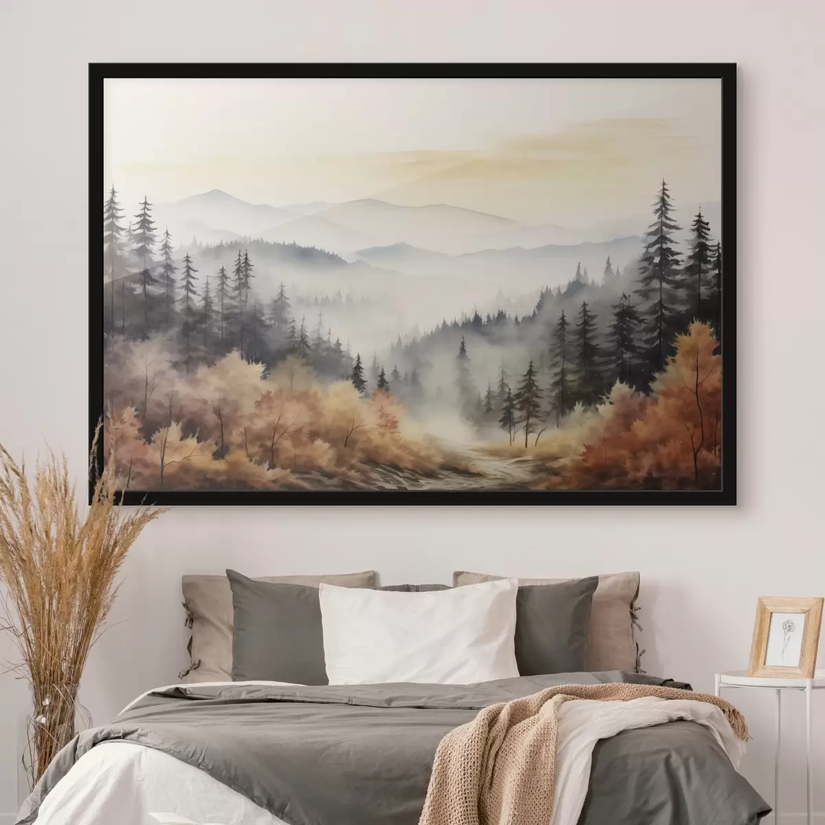 Affiche Belle montagne brumeuse, forêt d'automne, aquarelle f41646