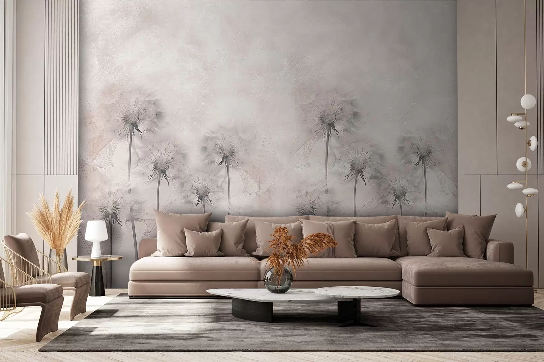 Fotobehang Paardenbloemen op een lichtbeige achtergrond w01895