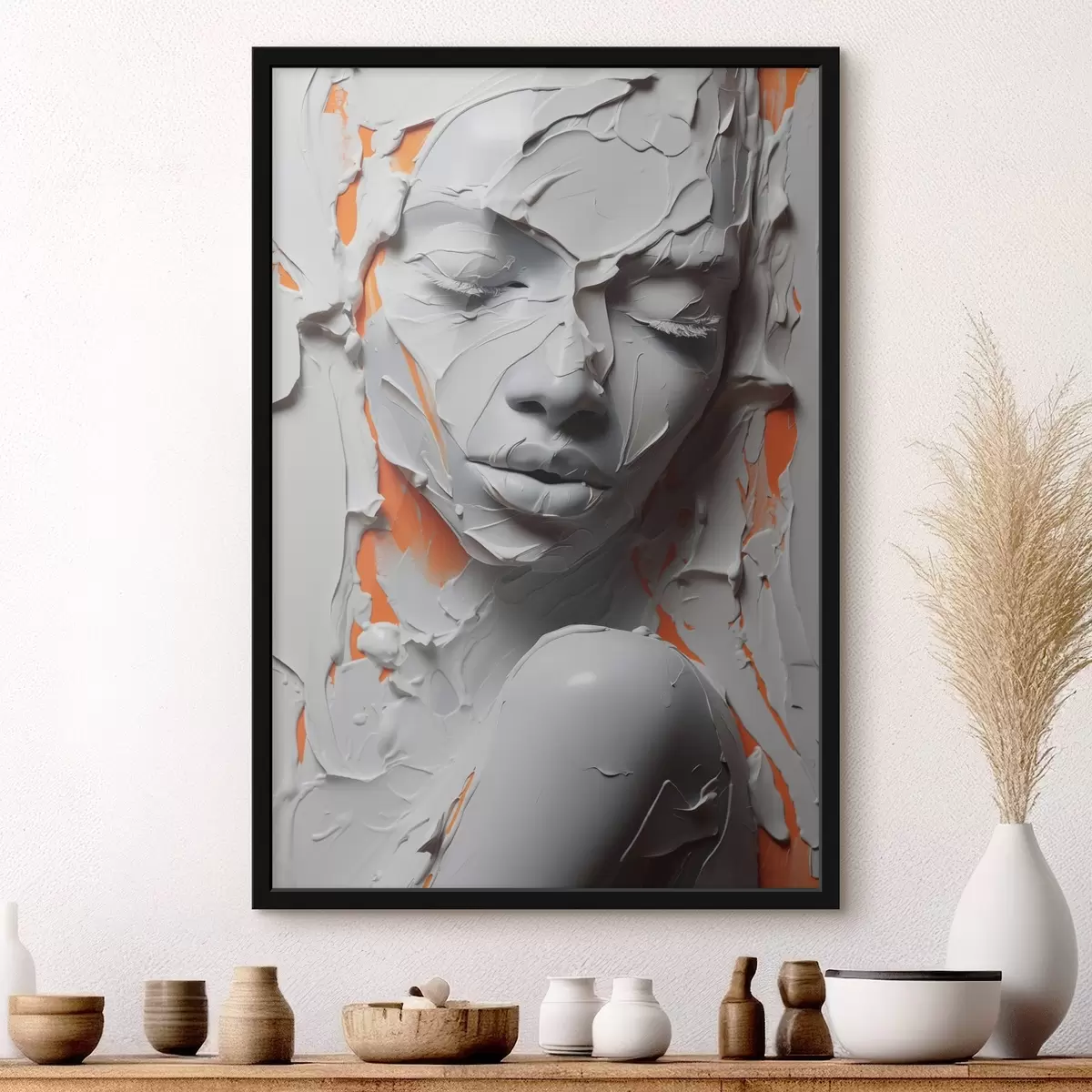 Affiche Portrait d'une jeune fille en peinture blanche imitation de traits f41657