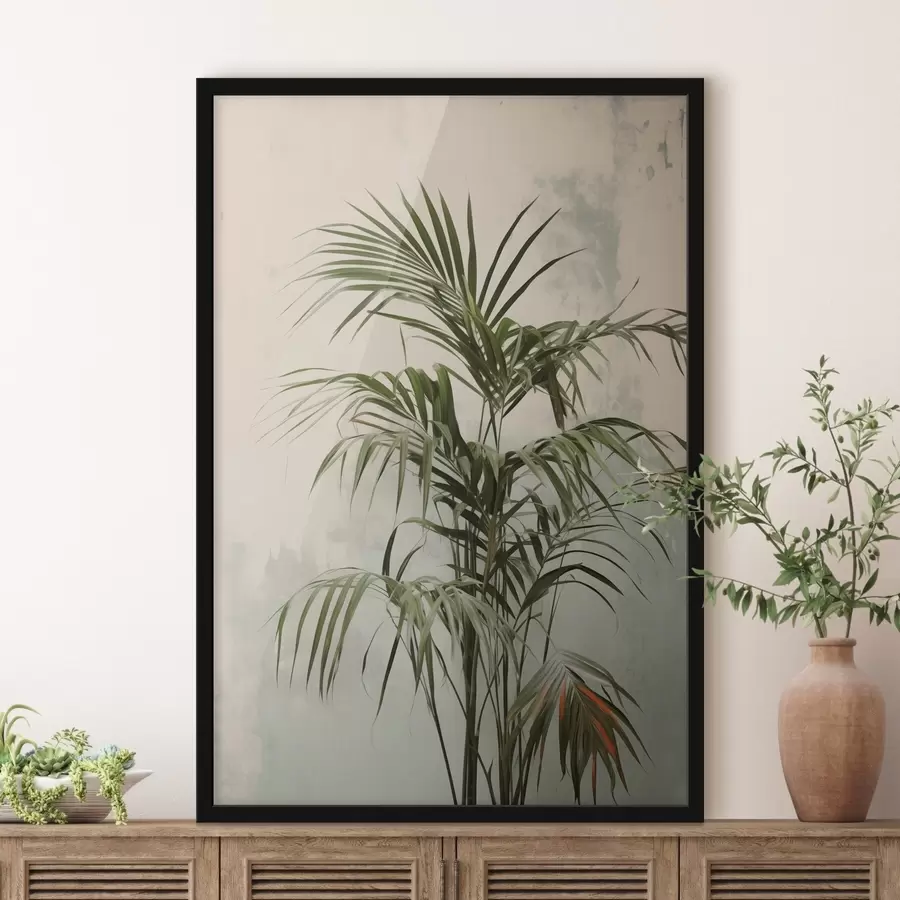 Papier peint photo Branches de palmier contre un mur défraîchi f41660