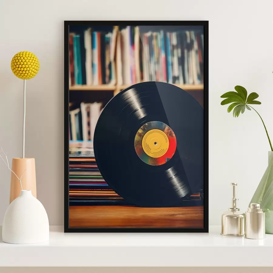 Fotobehang Vinylschijf op de achtergrond van de plank f41669