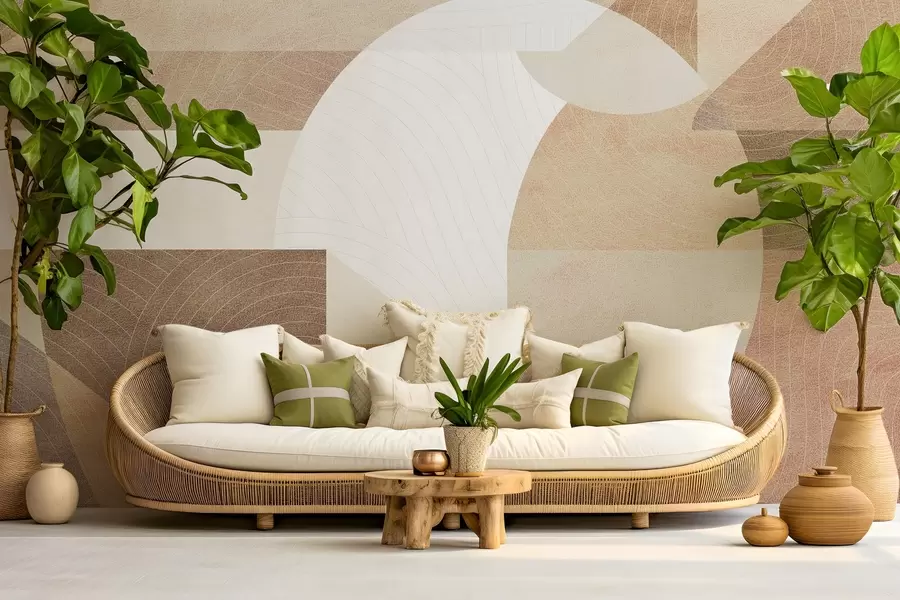 Fotobehang Moderne geometrie met abstracte vormen, gestructureerde details in beige en bruine tinten w02140