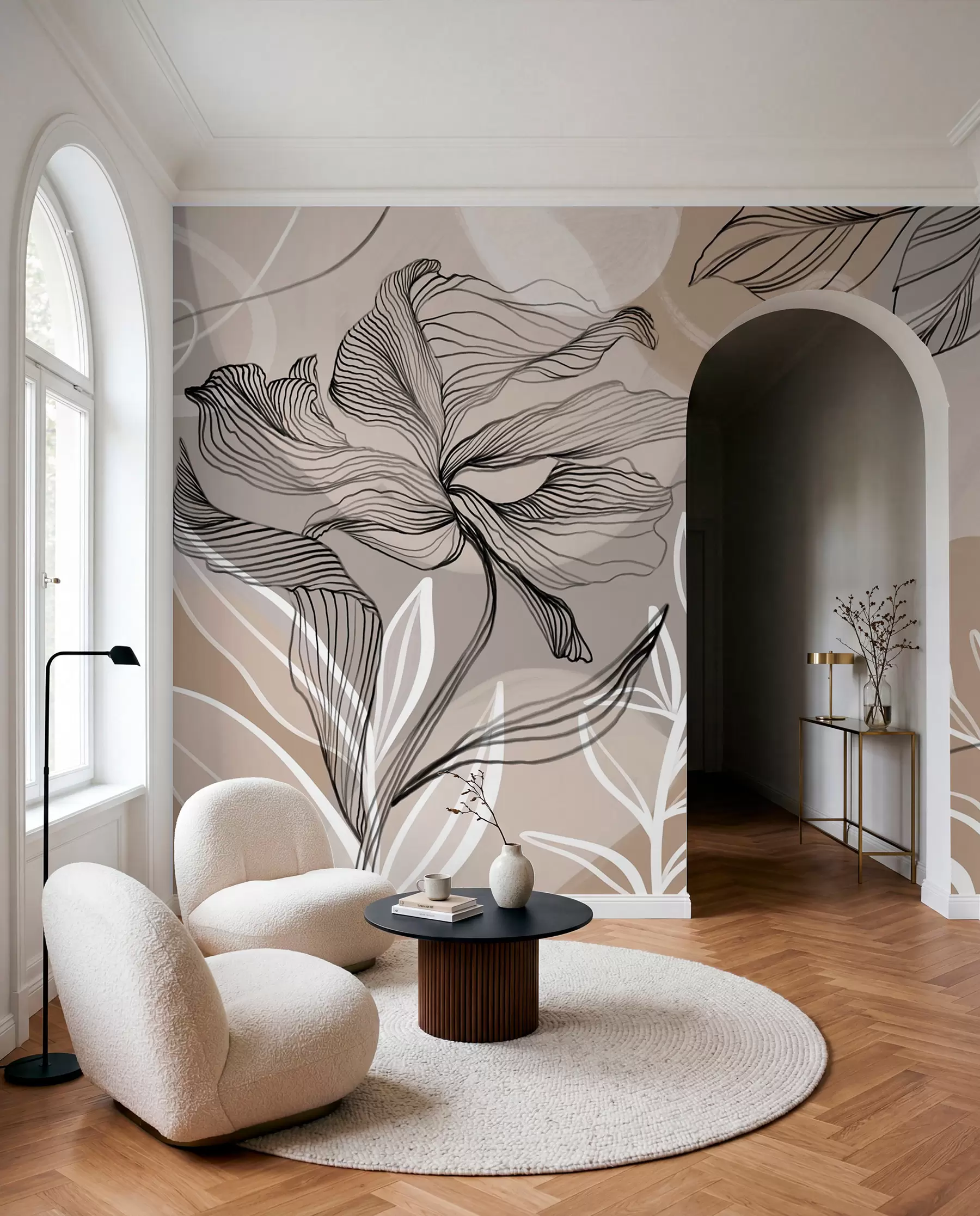 Fotobehang Getekende bloembladen w08413
