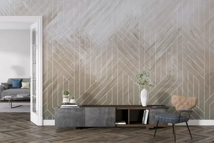 Fotobehang Geometrische abstracte achtergrond met diagonale lijnen en gradiënteffect in bruintinten w08433v1