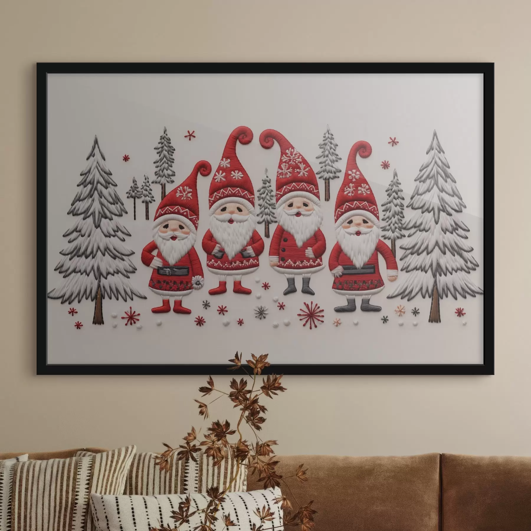  Peintures Gnomes de Noël dans la forêt avec effet de texture f41699