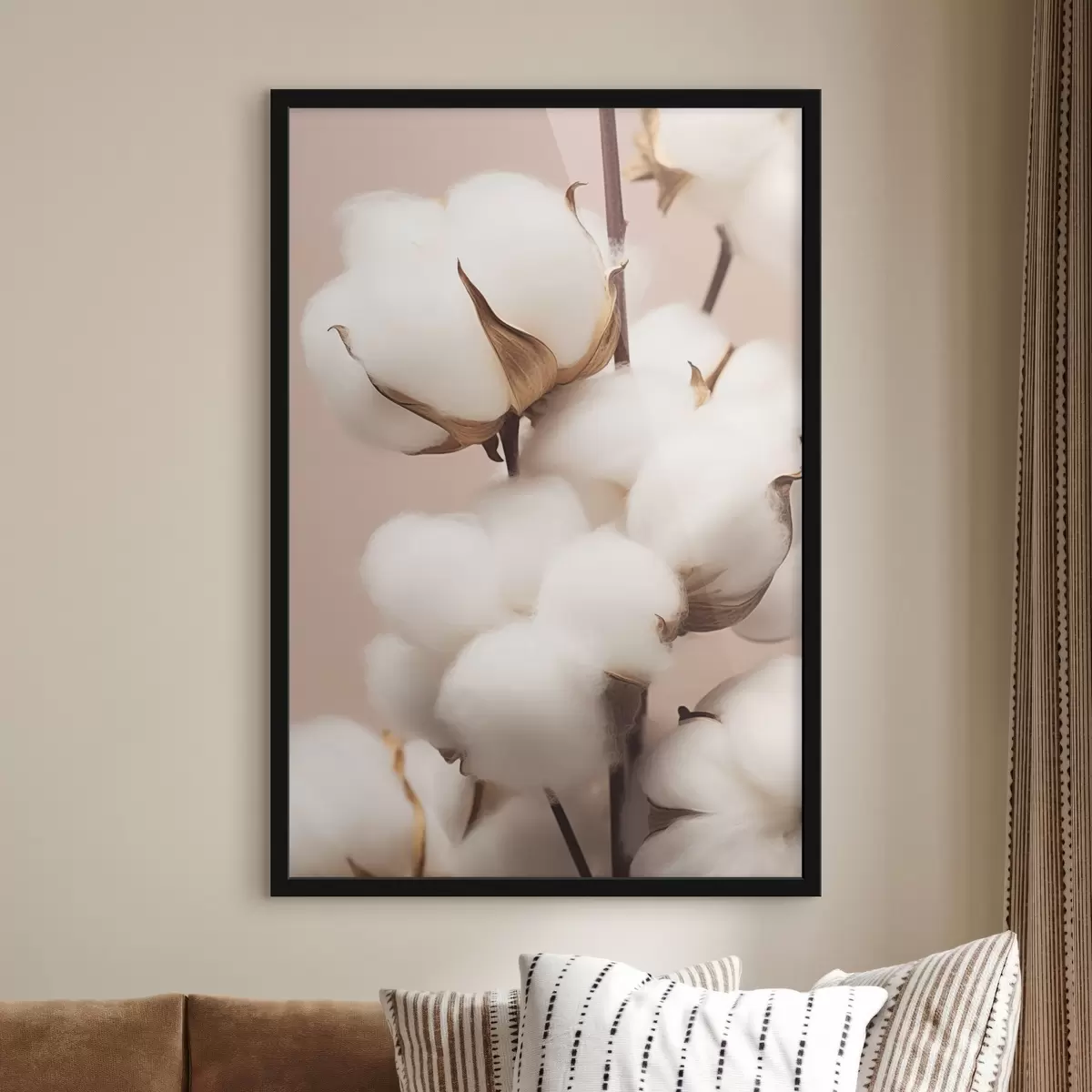 Affiche Fleurs de coton sur fond beige f41706